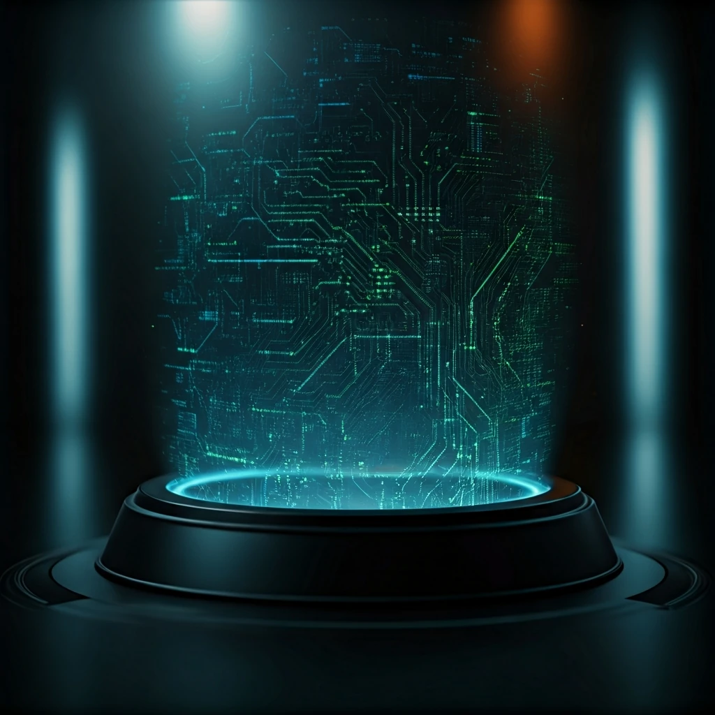 Holographic projection of interconnected digital circuits symbolizing emerging technology's foundational elements and disruptive leaps.